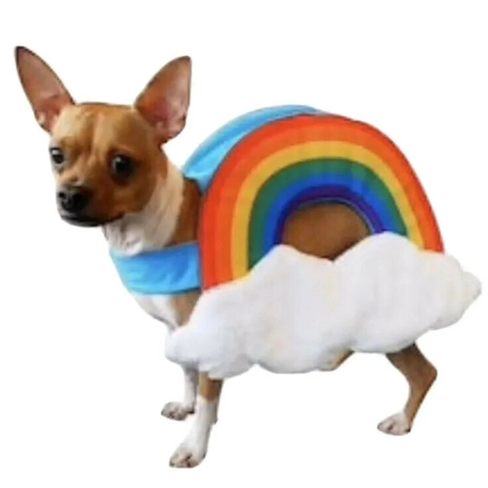 NWT Rainbow Small Dog Pet‎ Halloween Costume Parade Fur Clouds Velcro Pride